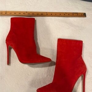 Elegant Red Suede leather Ankle Boots